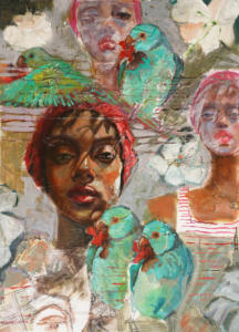 woman with parrots 22x30